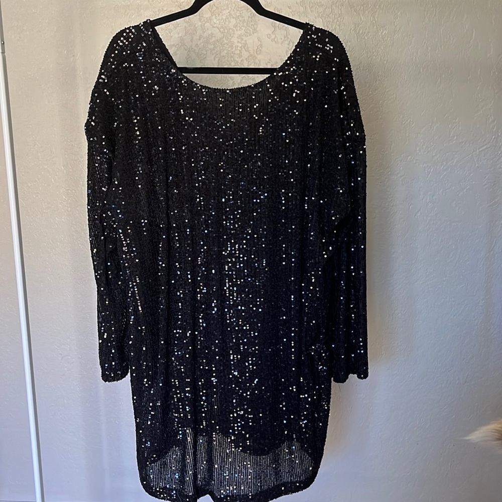 ASOS Curve Black Sequin Long Sleeve Dress